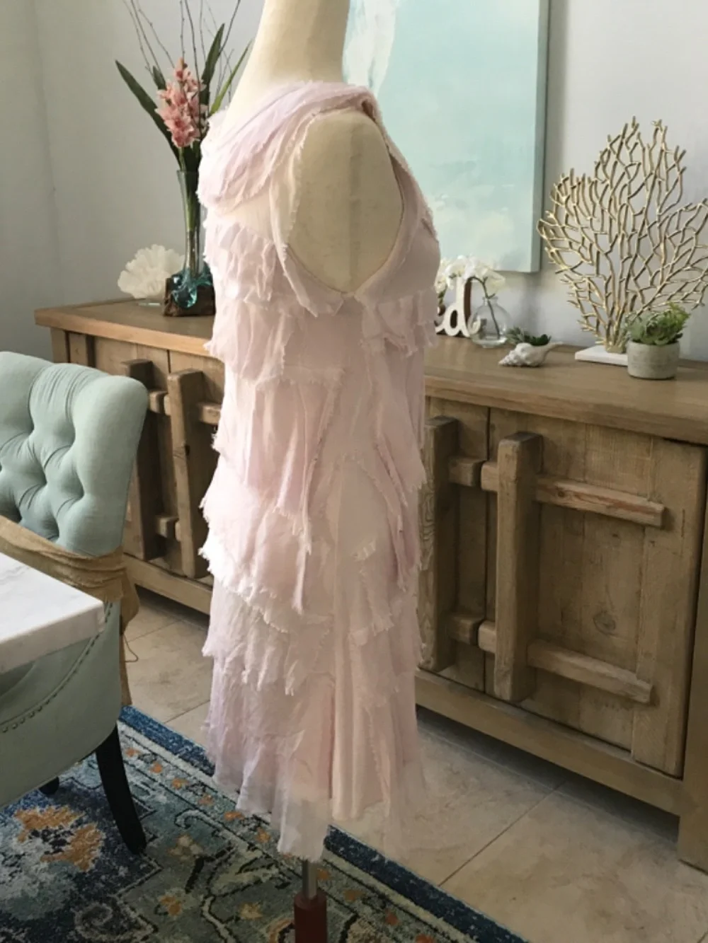 Made in Italy S Pink Ice Tiered Silk Dress - Picture 2 of 5